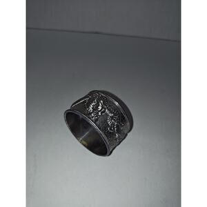 Asian Sterling Silver Kitchen Napkin Ring Vintage Flying Dragon Engraving Decor